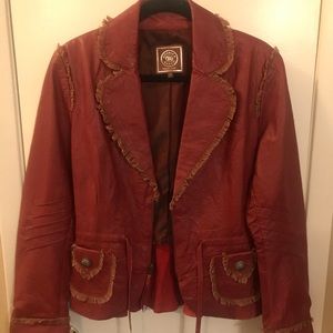 Women's Med. "Double D Ranch" Red Leather Jacket